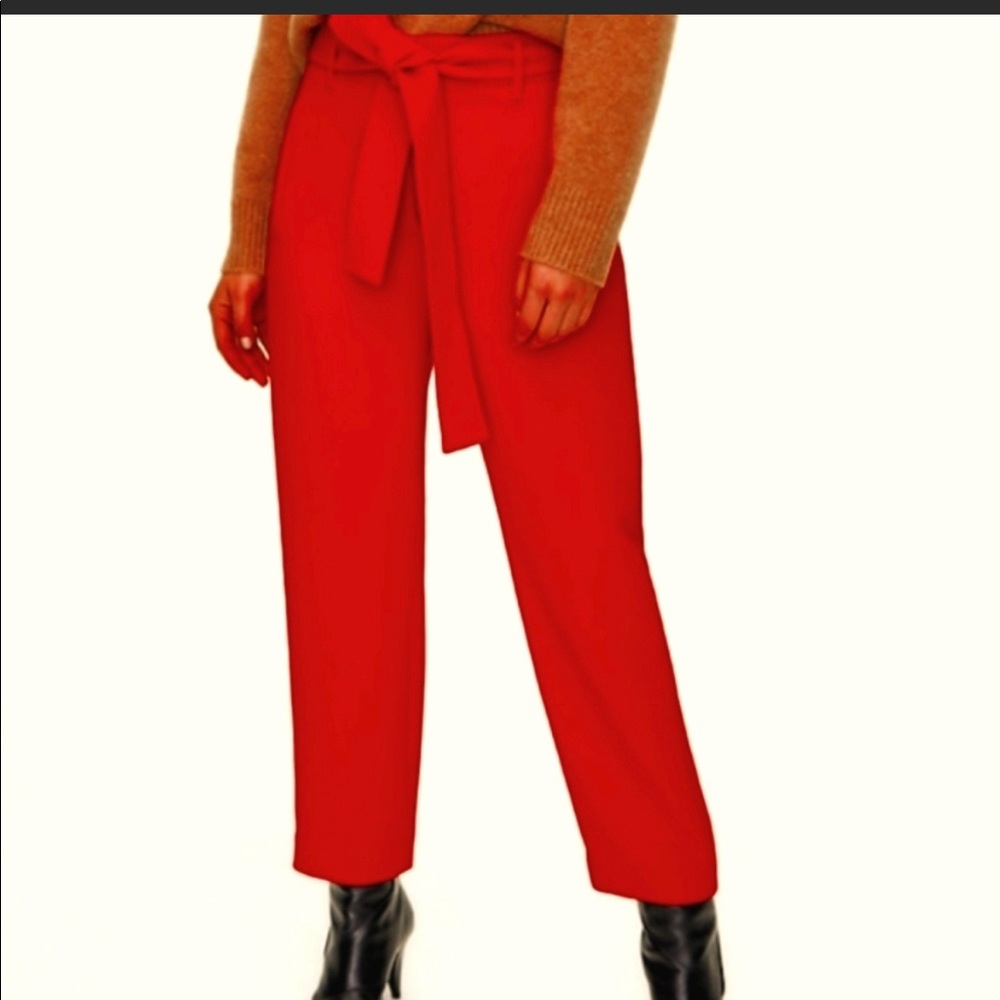Aritzia Babaton Wildred japanese crepe tie front jallada pant - red size 00 - Picture 3 of 11